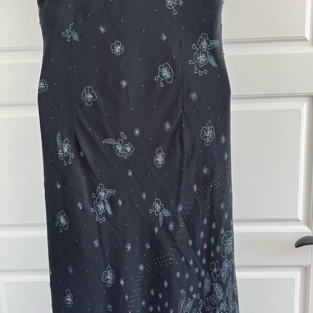 Vintage CDC Black Floral Maxi Dress Beaded Chiffon Dark Fairycore 10 Romantic - Picture 9 of 15